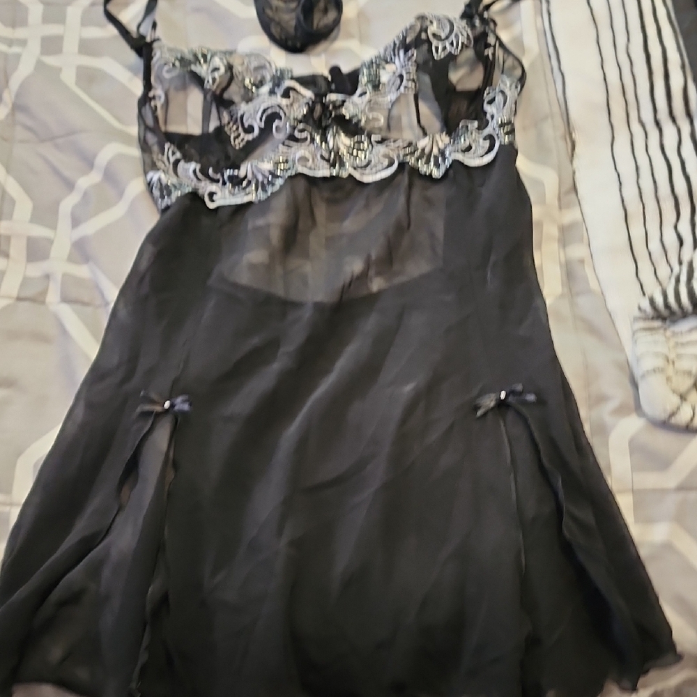 Black Sheer Lingerie with Embroidered Details